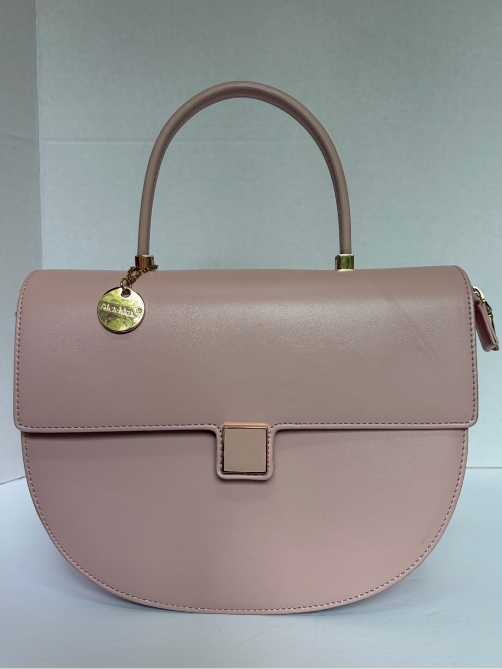 AlexMax Elegant Blush Pink Top-Handle Satchel with Gold Charm